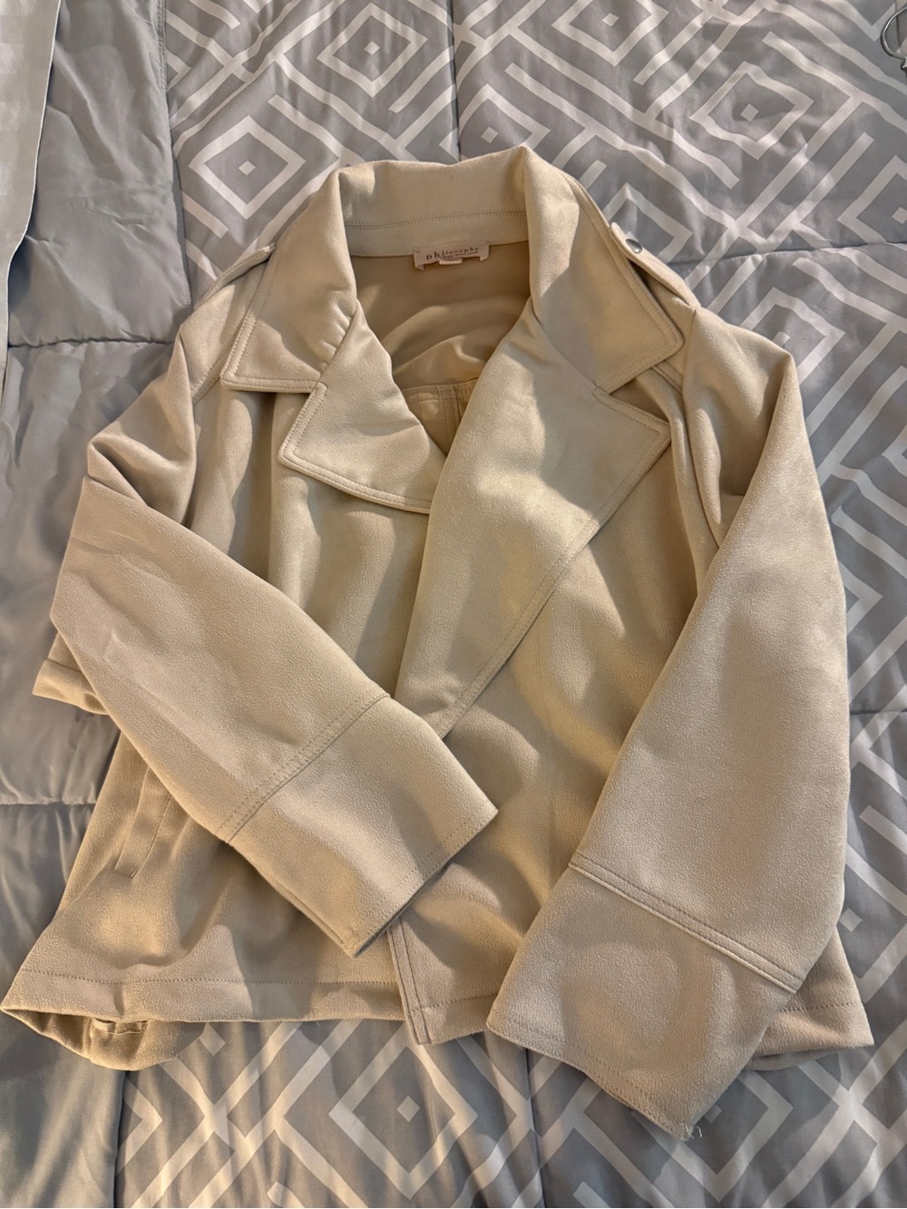 Philosophy Light Cream Suede-Texture Moto Blazer
